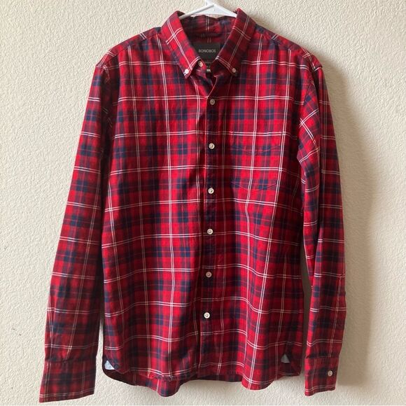 Bonobos Men’s Red Plaid Flannel Casual Modern Long Sleeve Button Down Shirt M - Picture 1 of 5
